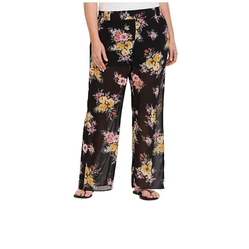 TORRID Floral Pull-up Pants Black Half-Lined Size 4X